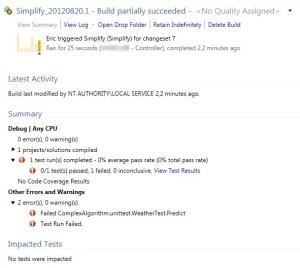 local build report with XML validation error under View Test Results