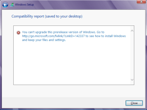windows 8 upgrade not possible message