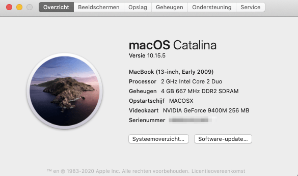 macOS Catalina on macbook 5,2