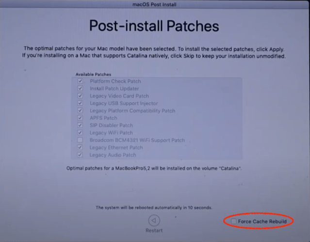 force cache rebuild option in Post-install patches screen